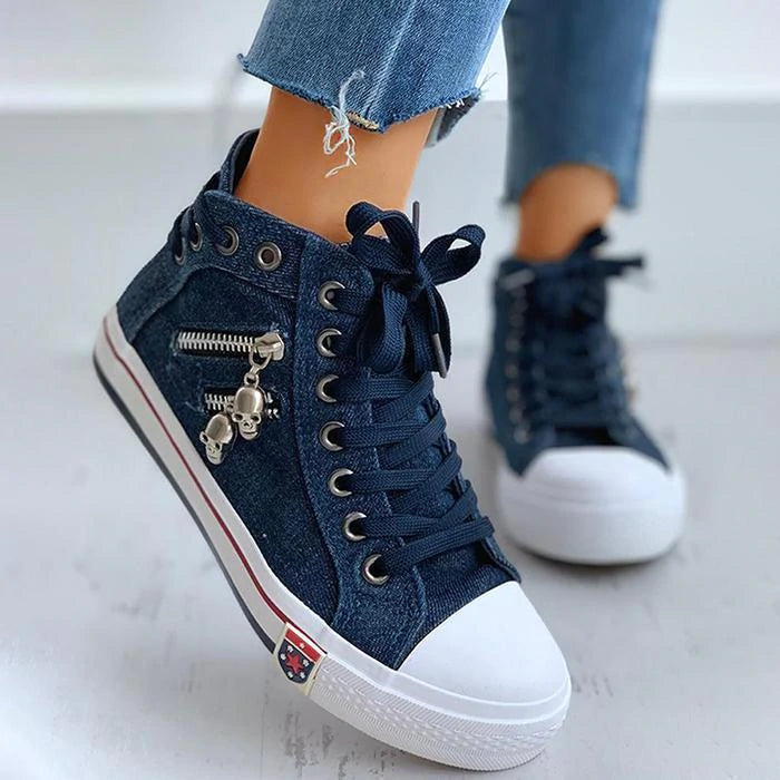 Halle Schuhe - Denim Skull Punk-Leinwandschuhe